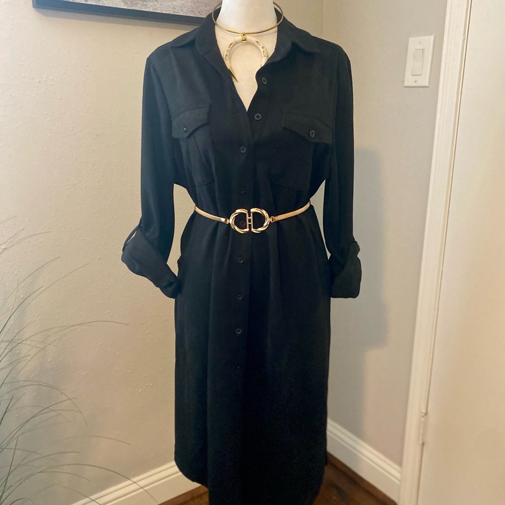 Classic Black Shirt Dress belt not included